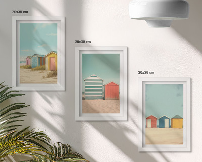 Set 3 tablouri Case colorate pe plajă în soarele de vară