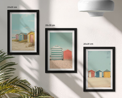 Set 3 tablouri Case colorate pe plajă în soarele de vară