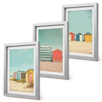 Set 3 tablouri Case colorate pe plajă în soarele de vară