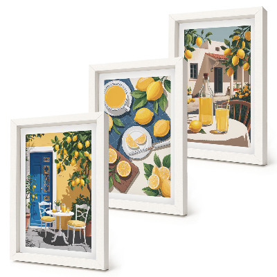 Set 3 tablouri Limonadă cu priveliști italiene și o terasă la soare
