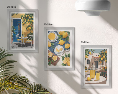 Set 3 tablouri Limonadă cu priveliști italiene și o terasă la soare