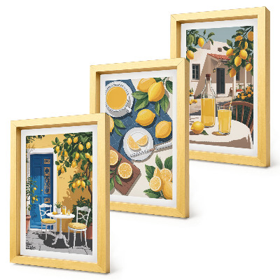 Set 3 tablouri Limonadă cu priveliști italiene și o terasă la soare