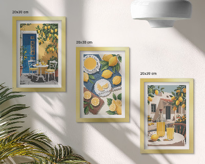 Set 3 tablouri Limonadă cu priveliști italiene și o terasă la soare