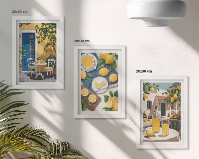 Set 3 tablouri Limonadă cu priveliști italiene și o terasă la soare