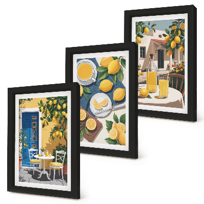 Set 3 tablouri Limonadă cu priveliști italiene și o terasă la soare