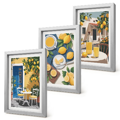 Set 3 tablouri Limonadă cu priveliști italiene și o terasă la soare