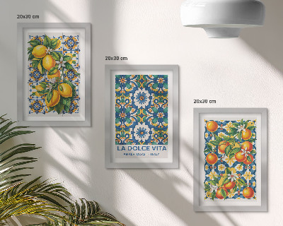 Set 3 tablouri Postere cu citrice și modele abstracte colorate