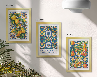 Set 3 tablouri Postere cu citrice și modele abstracte colorate
