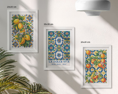 Set 3 tablouri Postere cu citrice și modele abstracte colorate