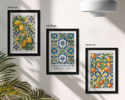 Set 3 tablouri Postere cu citrice și modele abstracte colorate