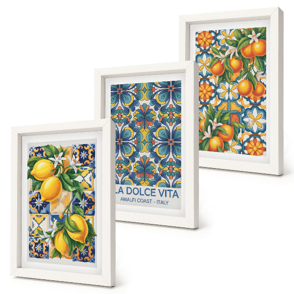 Set 3 tablouri Flori de lămâie și portocal în modele colorate