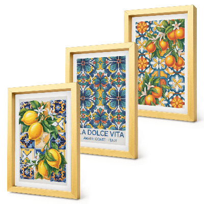 Set 3 tablouri Flori de lămâie și portocal în modele colorate