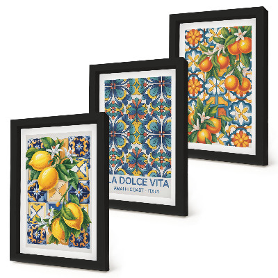 Set 3 tablouri Flori de lămâie și portocal în modele colorate