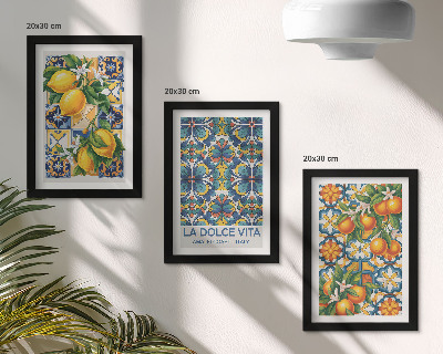 Set 3 tablouri Flori de lămâie și portocal în modele colorate