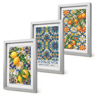 Set 3 tablouri Flori de lămâie și portocal în modele colorate