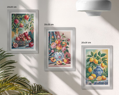 Set 3 tablouri Flori și fructe pictate în vaze