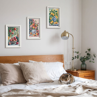 Set 3 tablouri Flori și fructe pictate în vaze