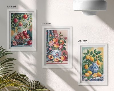 Set 3 tablouri Flori și fructe pictate în vaze
