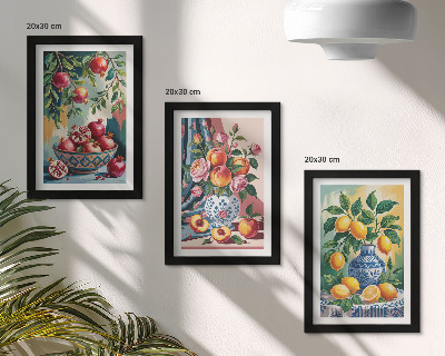 Set 3 tablouri Flori și fructe pictate în vaze