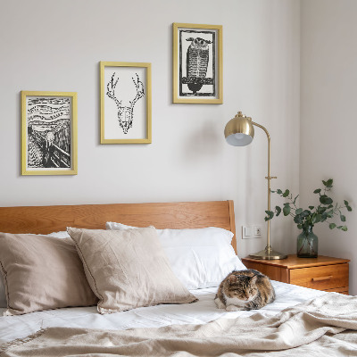 Set 3 tablouri Inspirat de imaginea Scream cu un craniu și o bufniță într-un stil grafic