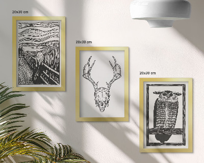 Set 3 tablouri Inspirat de imaginea Scream cu un craniu și o bufniță într-un stil grafic