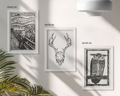 Set 3 tablouri Inspirat de imaginea Scream cu un craniu și o bufniță într-un stil grafic