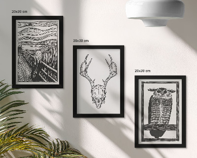 Set 3 tablouri Inspirat de imaginea Scream cu un craniu și o bufniță într-un stil grafic