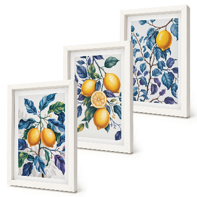 Set 3 tablouri Lămâi pe ramuri cu frunze albastre
