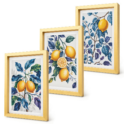 Set 3 tablouri Lămâi pe ramuri cu frunze albastre