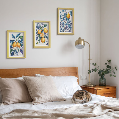 Set 3 tablouri Lămâi pe ramuri cu frunze albastre