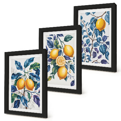 Set 3 tablouri Lămâi pe ramuri cu frunze albastre