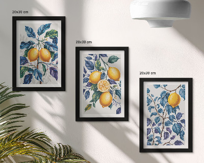 Set 3 tablouri Lămâi pe ramuri cu frunze albastre