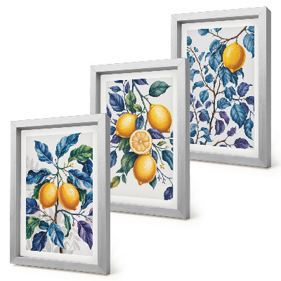 Set 3 tablouri Lămâi pe ramuri cu frunze albastre