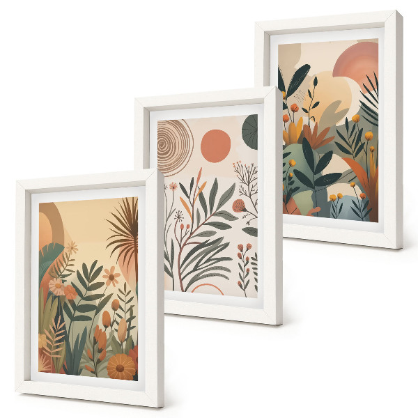 Set 3 tablouri Motive vegetale în culori estompate cu cercuri