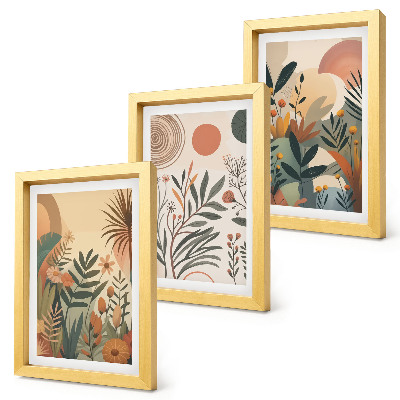 Set 3 tablouri Motive vegetale în culori estompate cu cercuri