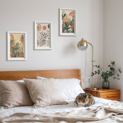 Set 3 tablouri Motive vegetale în culori estompate cu cercuri