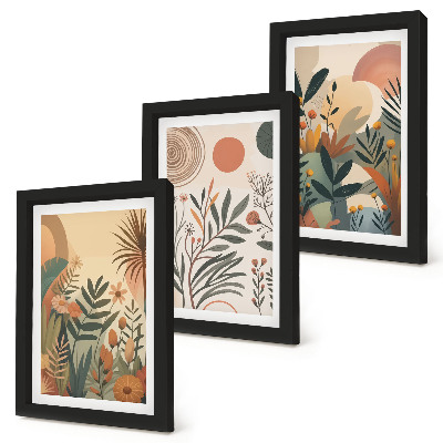 Set 3 tablouri Motive vegetale în culori estompate cu cercuri