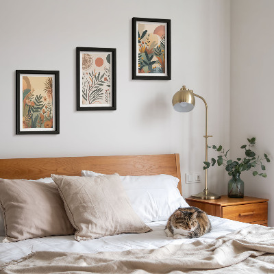 Set 3 tablouri Motive vegetale în culori estompate cu cercuri