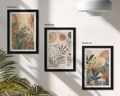 Set 3 tablouri Motive vegetale în culori estompate cu cercuri