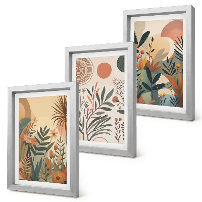Set 3 tablouri Motive vegetale în culori estompate cu cercuri