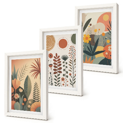 Set 3 tablouri Modele de plante boho în nuanțe calde, cu o notă naturală