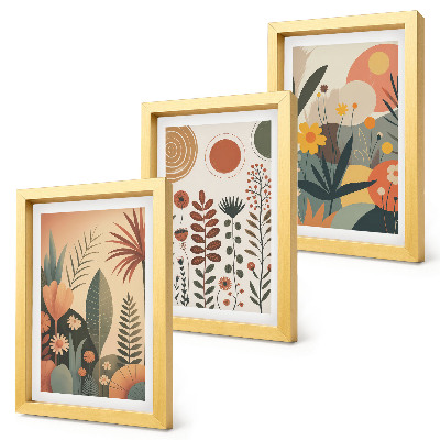 Set 3 tablouri Modele de plante boho în nuanțe calde, cu o notă naturală