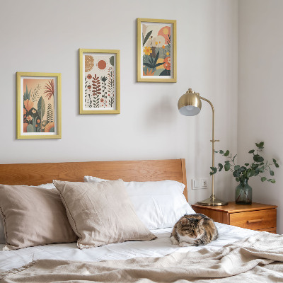 Set 3 tablouri Modele de plante boho în nuanțe calde, cu o notă naturală