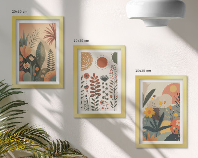 Set 3 tablouri Modele de plante boho în nuanțe calde, cu o notă naturală