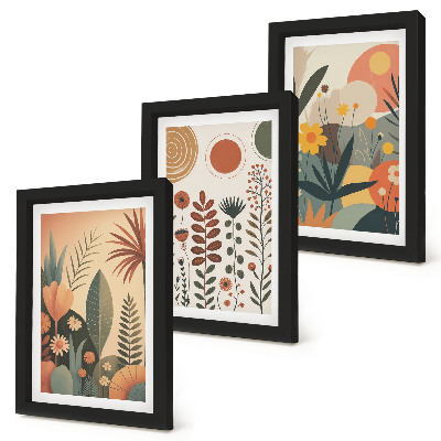 Set 3 tablouri Modele de plante boho în nuanțe calde, cu o notă naturală