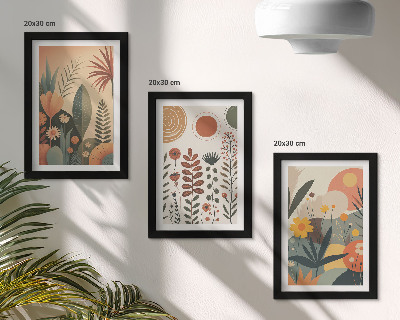 Set 3 tablouri Modele de plante boho în nuanțe calde, cu o notă naturală