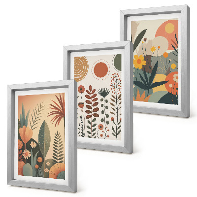 Set 3 tablouri Modele de plante boho în nuanțe calde, cu o notă naturală