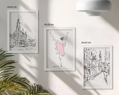 Galerie de perete cu imagini elegante reprezentând balerine dansatoare și elemente de arhitectură