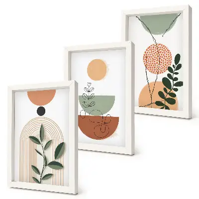 Set de 3 tablouri cu forme abstracte și motive vegetale colorate
