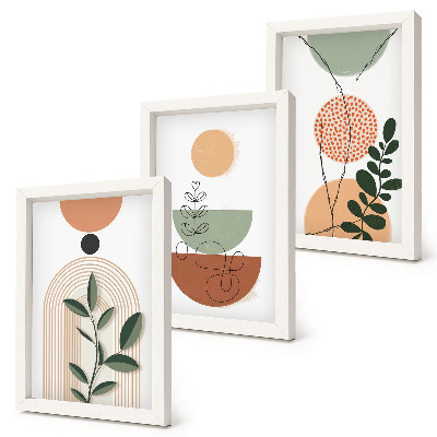 Set 3 tablouri Forme abstracte cu motive vegetale colorate